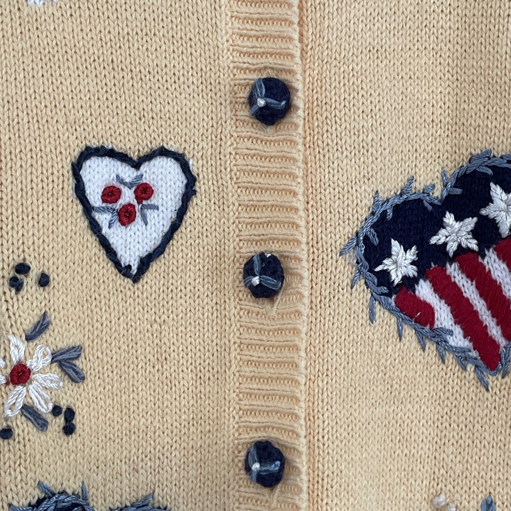 Vintage Heirloom Collectibles Cardigan Sweater USA Hearts Cottagecore Granny L - Picture 3 of 13